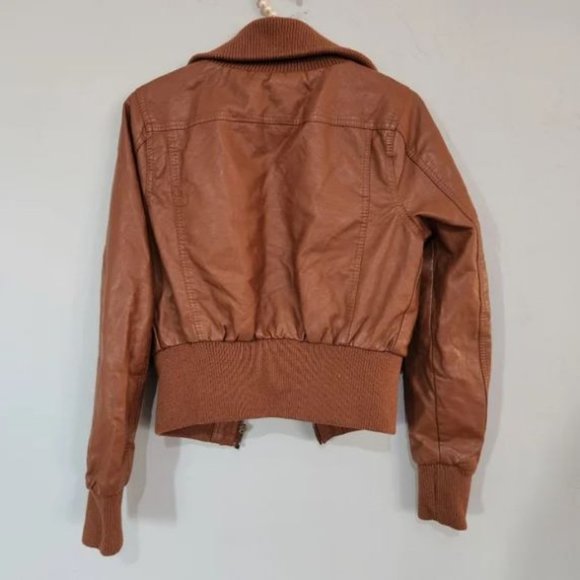 Ambiance Women Brown Faux Leather Jacket M 2 Pockets Zip up - Picture 2 of 3